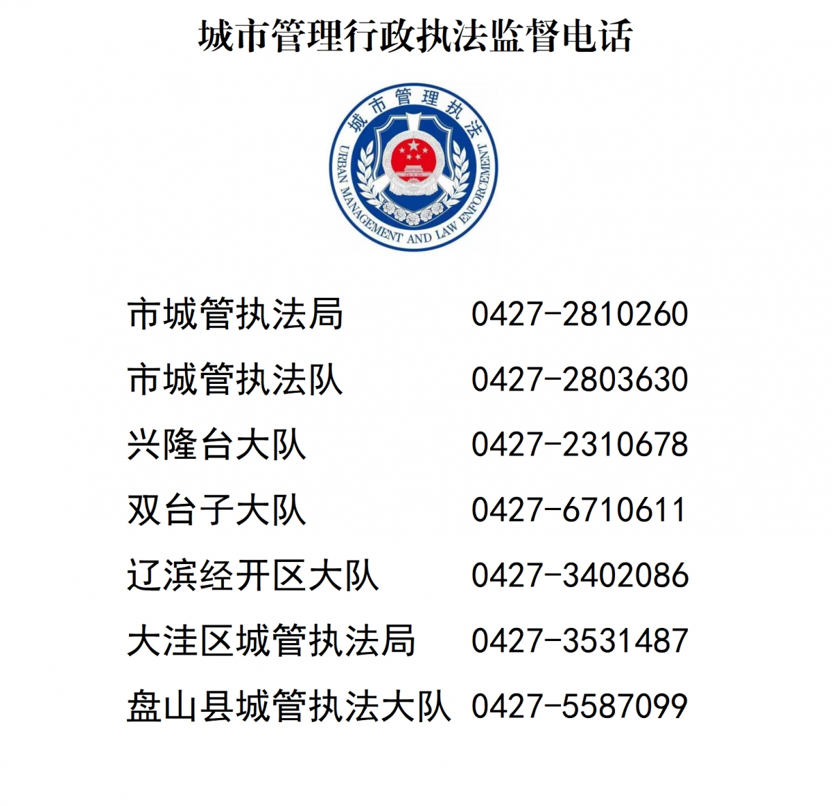 城市管理行政执法监督电话